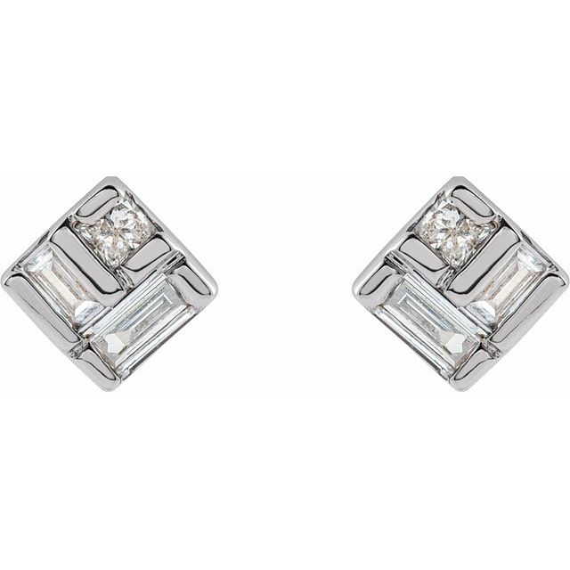 14K White 1/6 CTW Natural Diamond Geometric Earrings