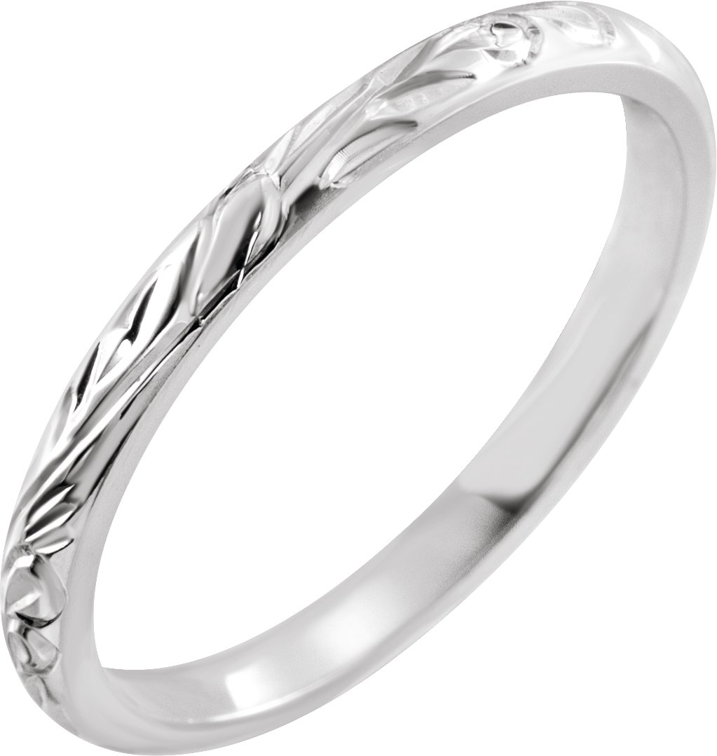 14K White 2 mm Design-Engraved Band Size 6