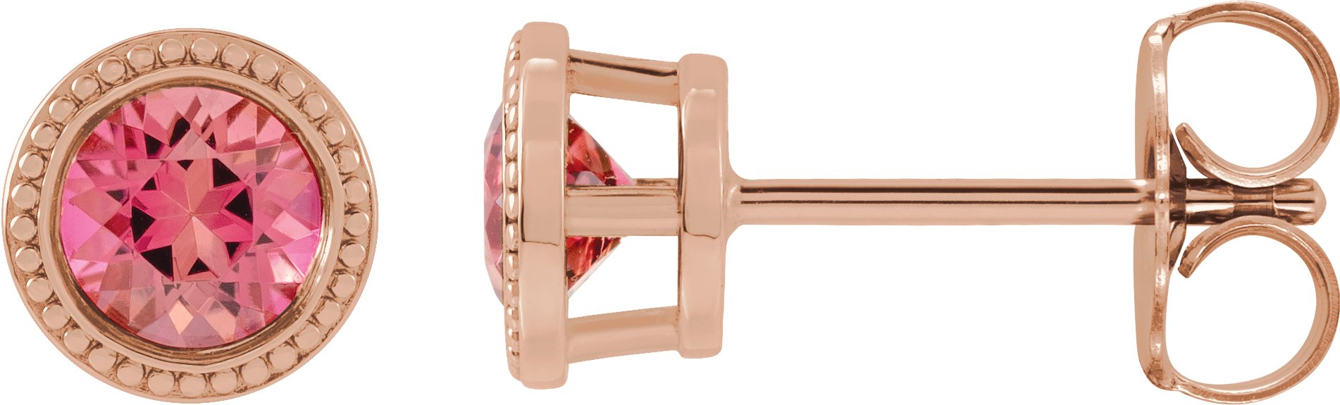14K Rose 6 mm Natural Pink Tourmaline Beaded Bezel-Set Earrings
