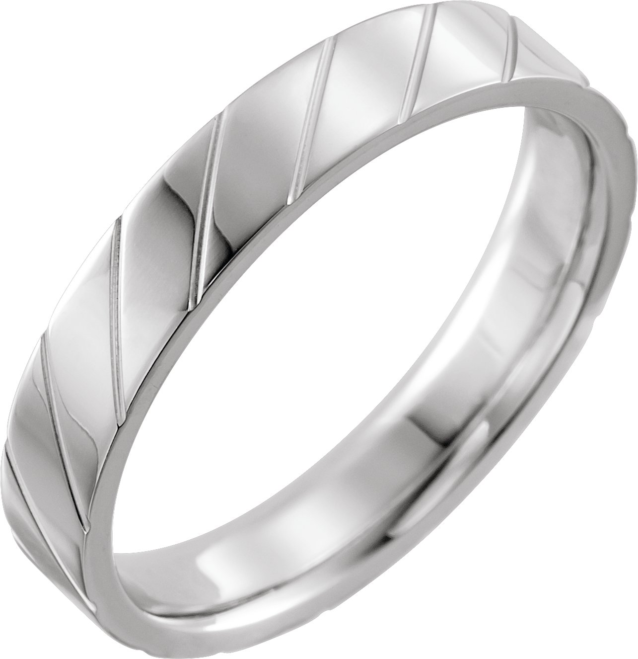 Diagonal Grooved Comfort-Fit Flat Band