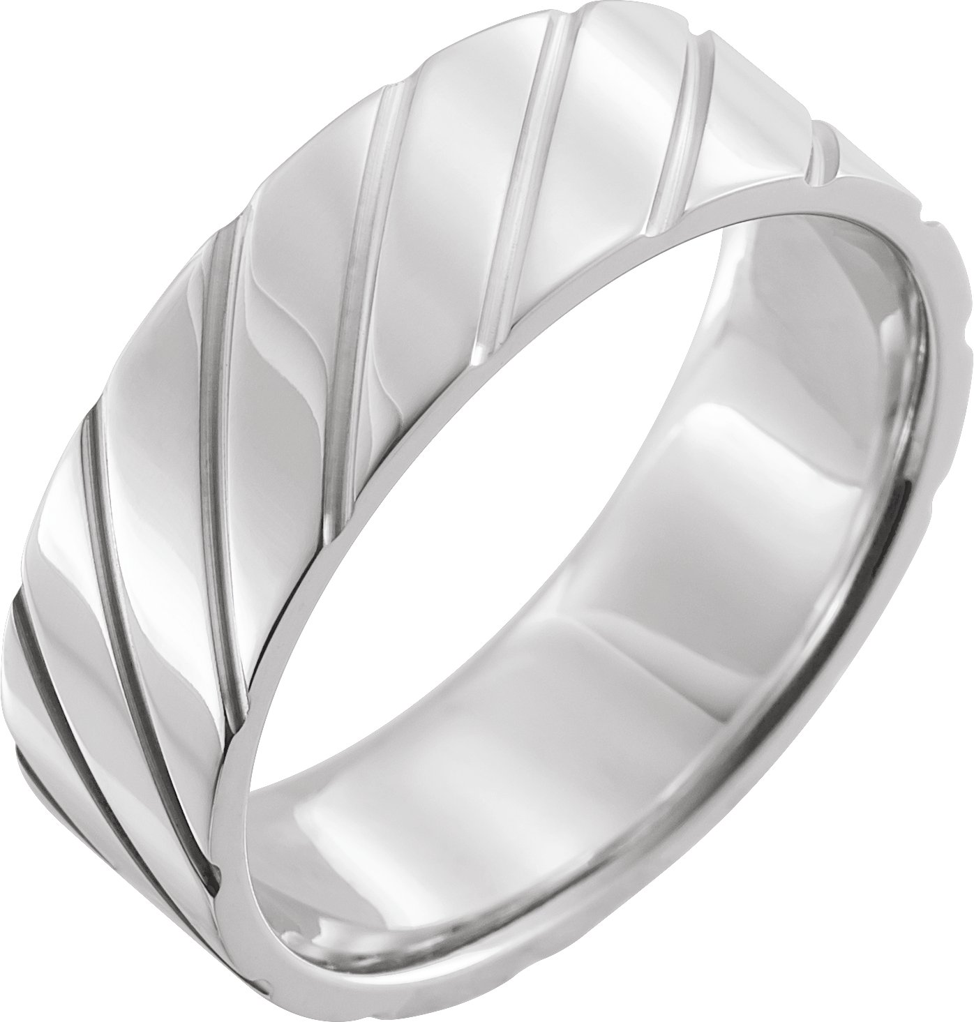 Diagonal Grooved Comfort-Fit Flat Band