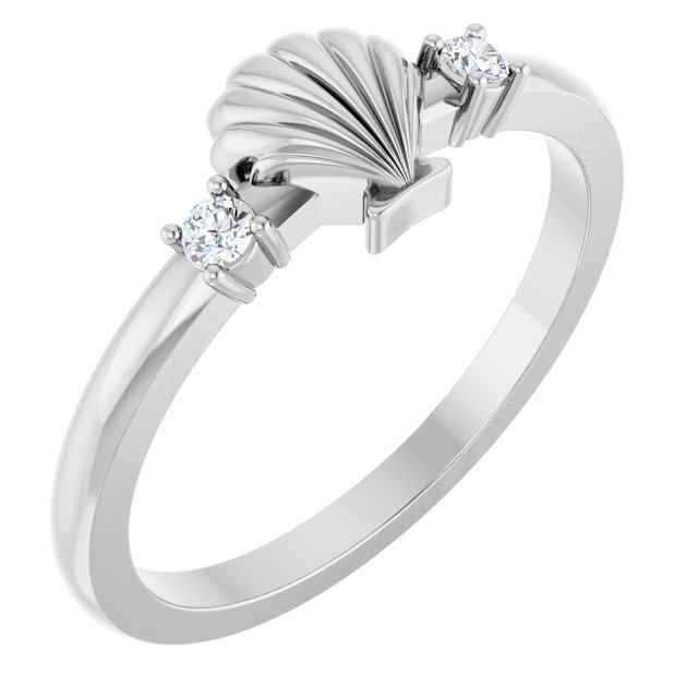 14K White .06 CTW Natural Diamond Seashell Ring