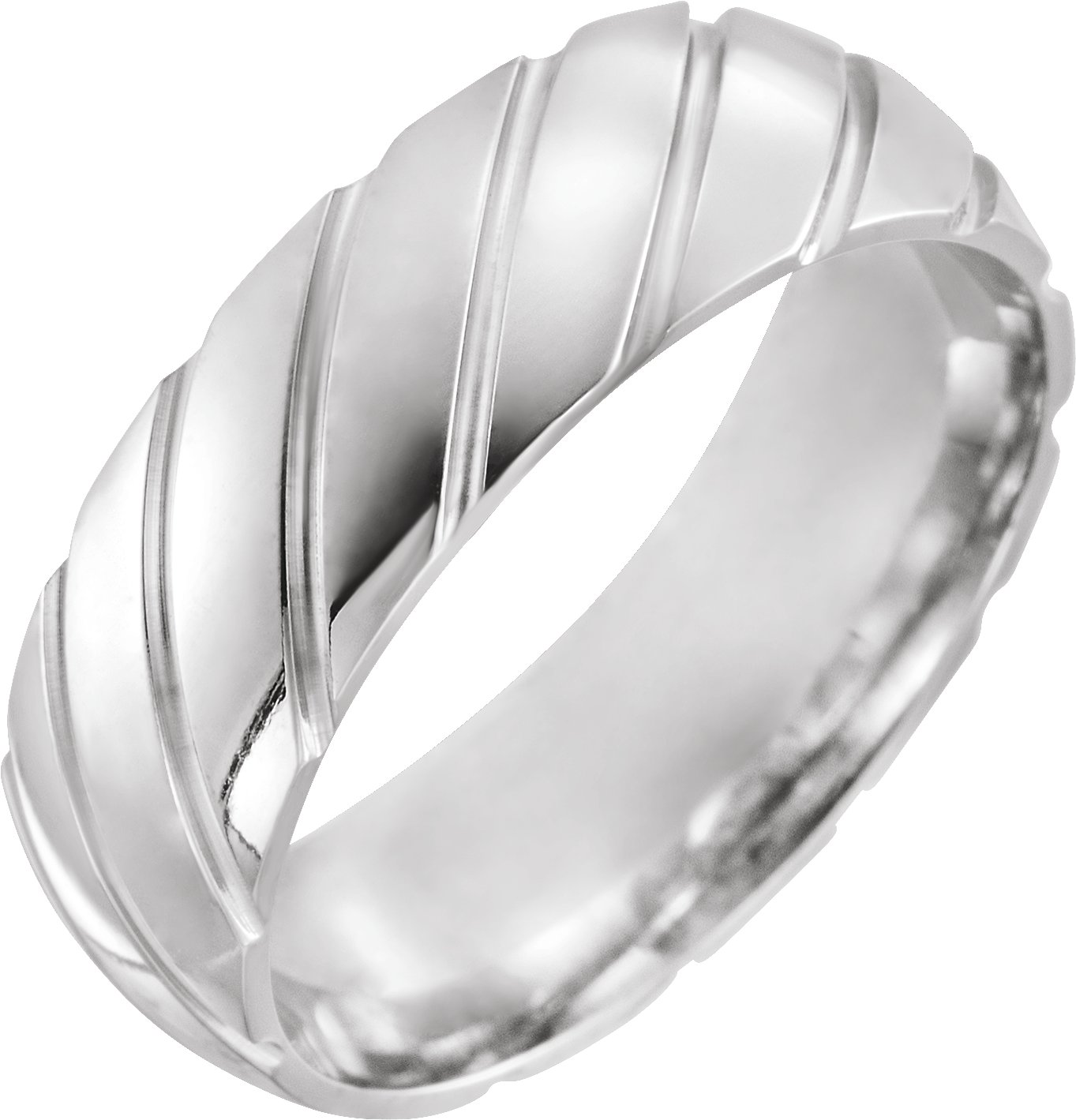 Diagonal Grooved Comfort-Fit Half Round Band