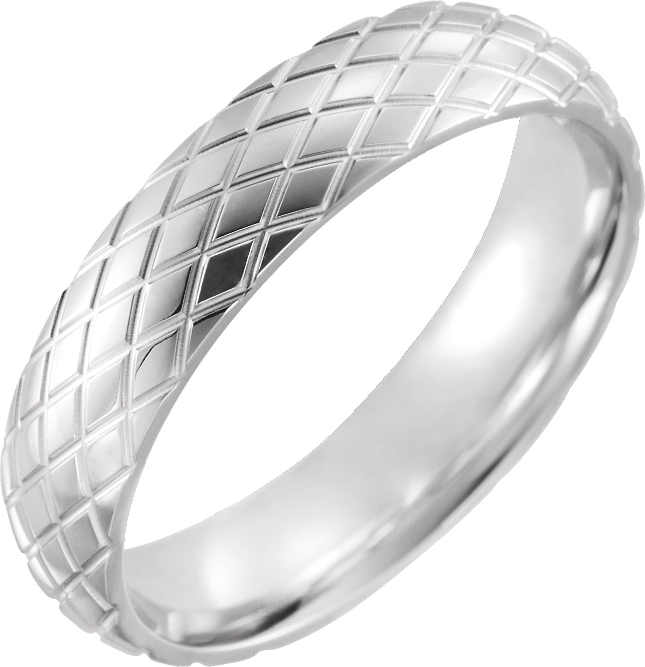 Grooved Rhombus Pattern Comfort-Fit Half Round Band