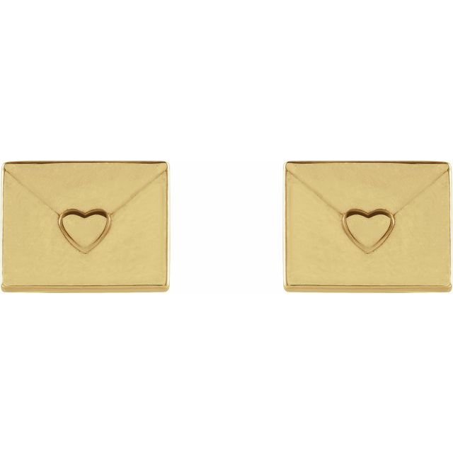 14K Yellow Heart Envelope Earrings