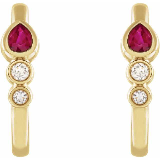 14K Yellow Natural Ruby & 1/10 CTW Natural Diamond Bezel-Set Hoop Earrings