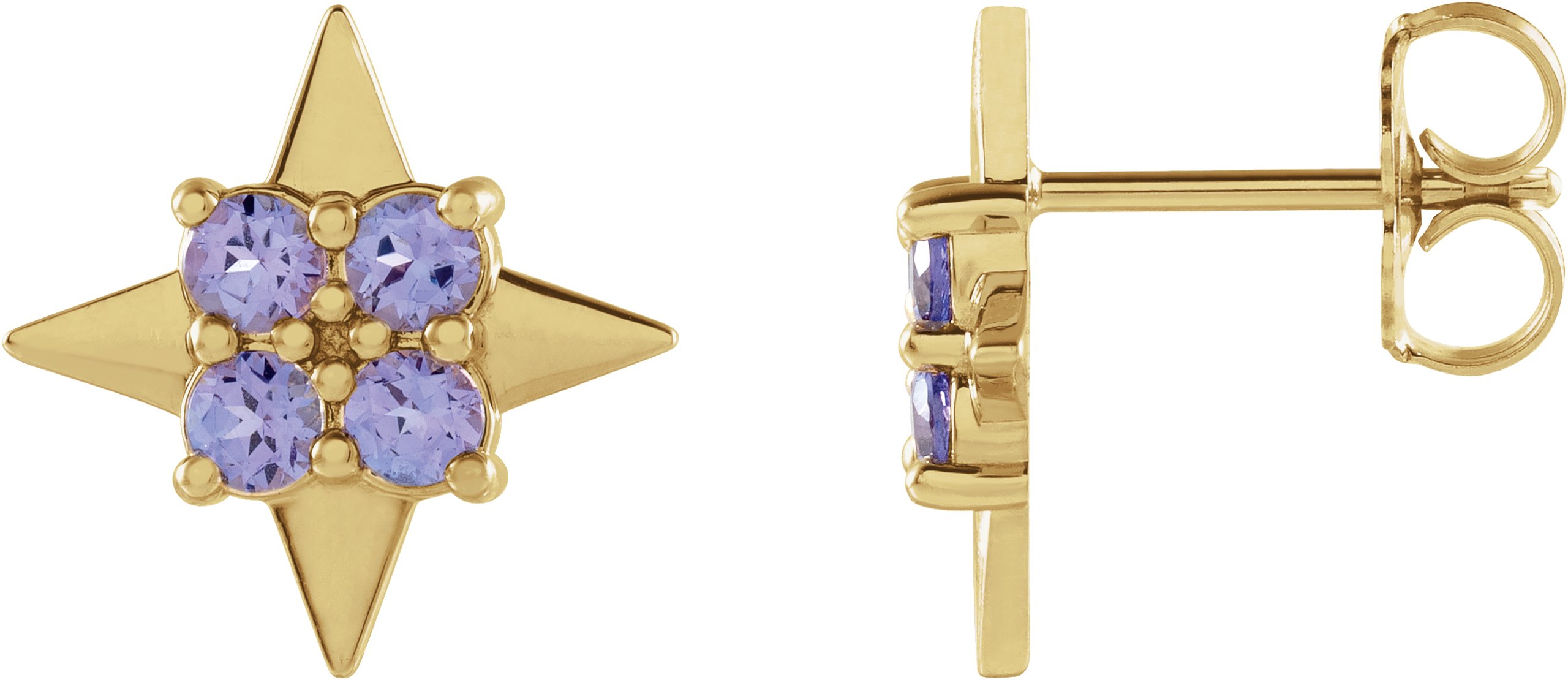 14K Yellow Natural Tanzanite Star Earrings