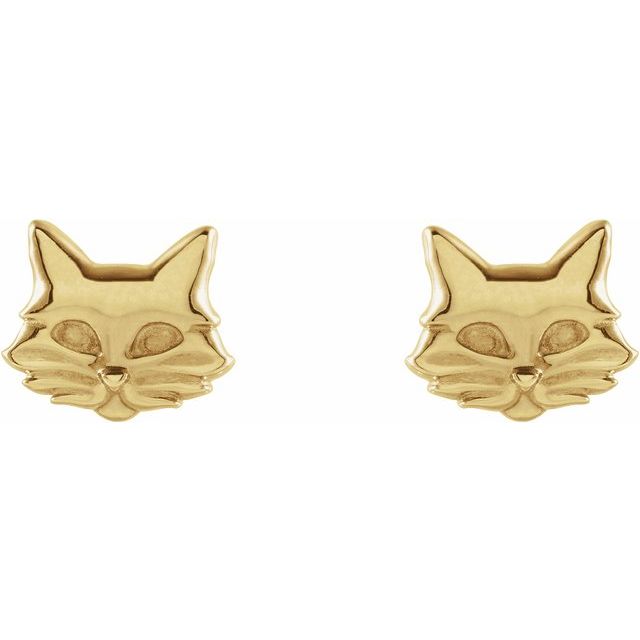 14K Yellow Tiny Cat Earrings