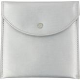 Large Silver Pouch with Zipper & Snap Button Closure