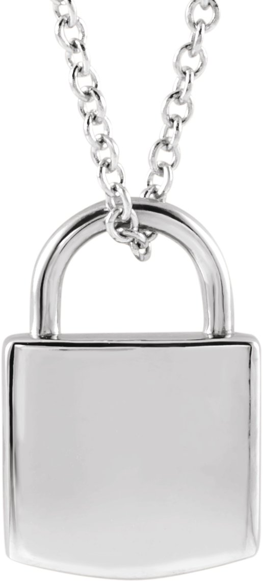 14K White Engravable Lock 16-18" Necklace
