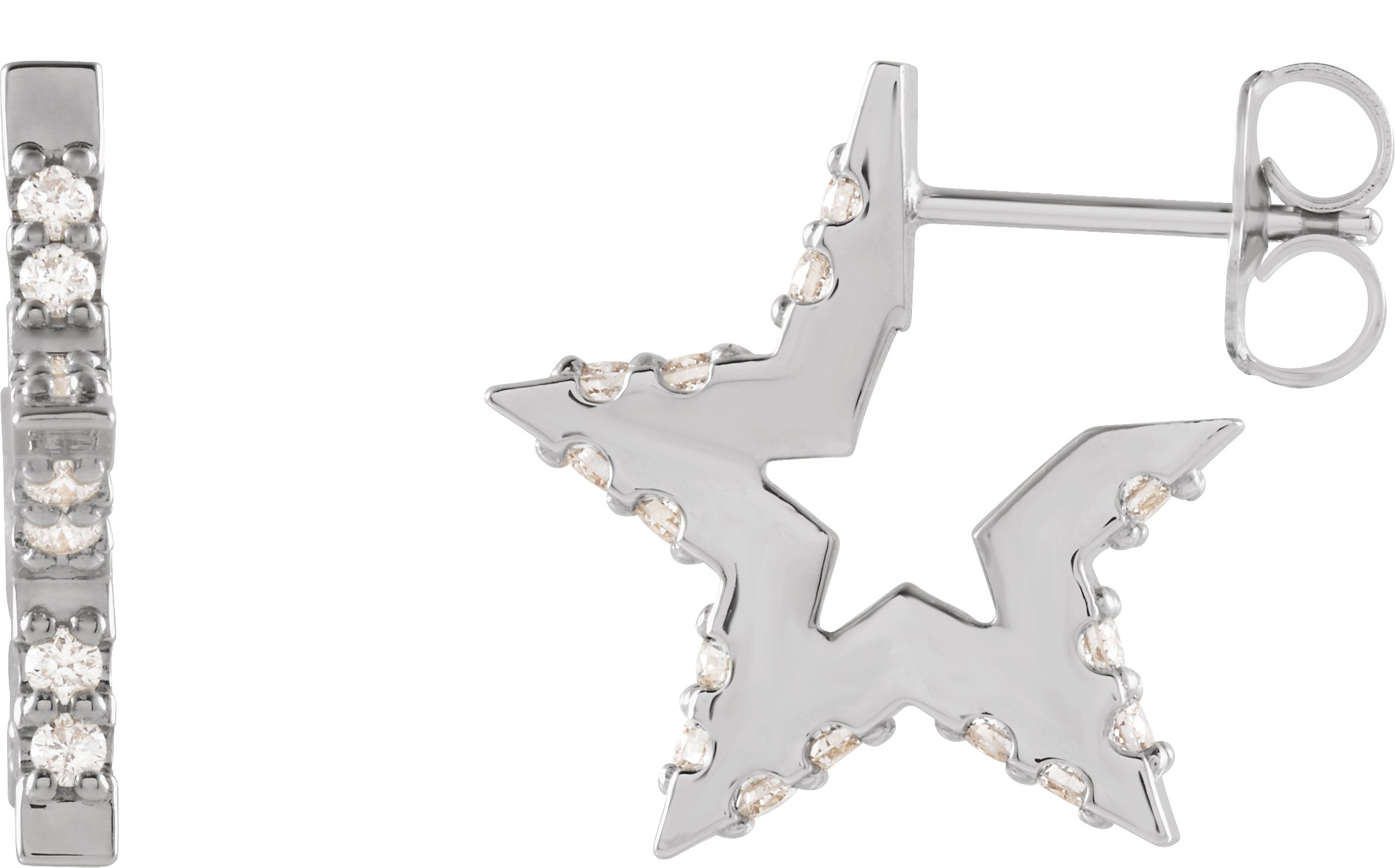 14K White 3/8 CTW Natural Diamond Star Hoop Earrings