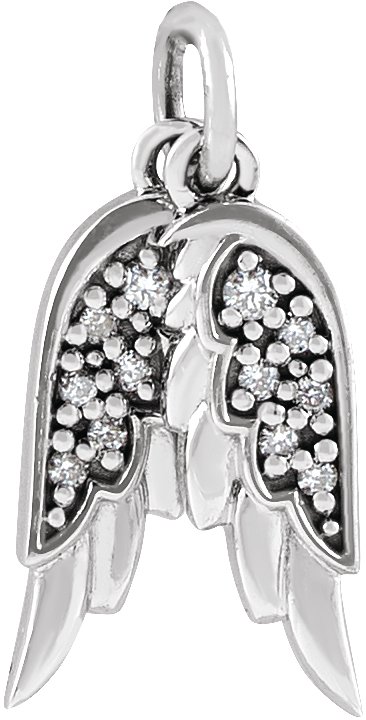 Sterling Silver .03 CTW Natural Diamond Angel Wings Pendant
