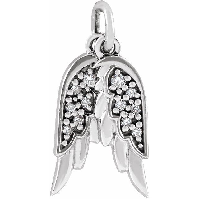 14K White .03 CTW Natural Diamond Angel Wings Pendant

