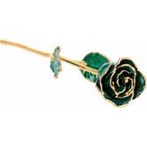 Lacquered Sparkle Emerald Colored Rose with Gold Trim