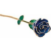 Lacquered September Blue Sapphire Colored Rose with Gold Trim
