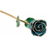 Lacquered December Blue Zircon Colored Rose with Gold Trim