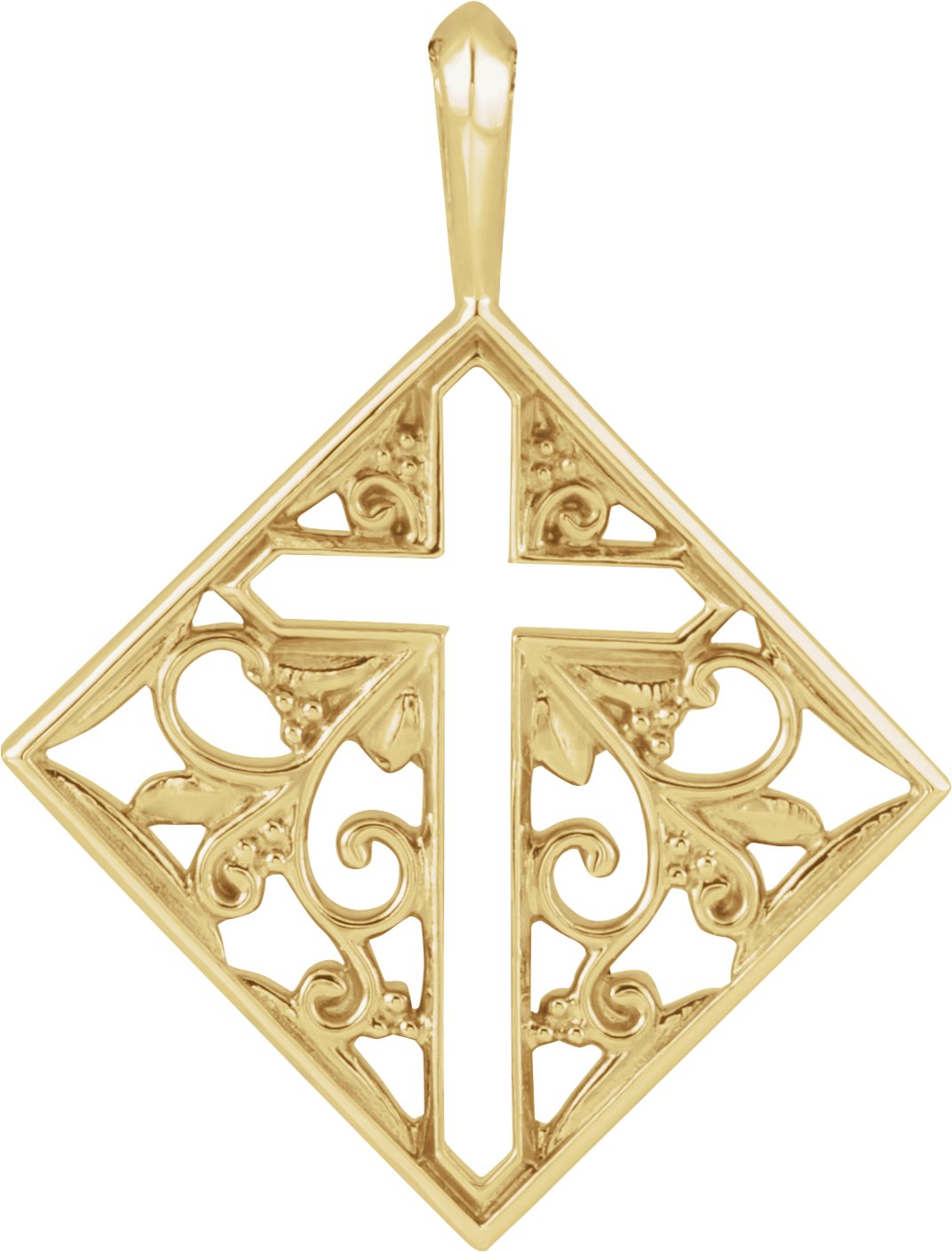 14K Yellow 23.39x18 mm Ornate Pierced Cross Pendant