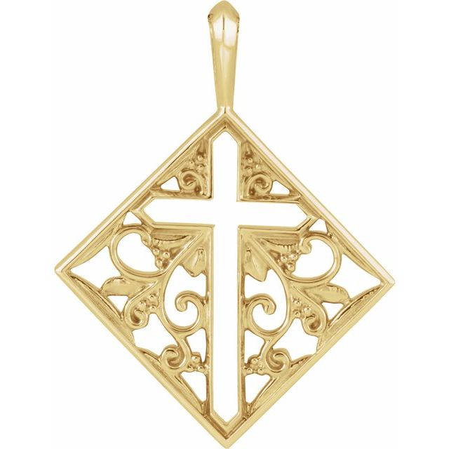 14K Yellow 23.39x18 mm Ornate Pierced Cross Pendant