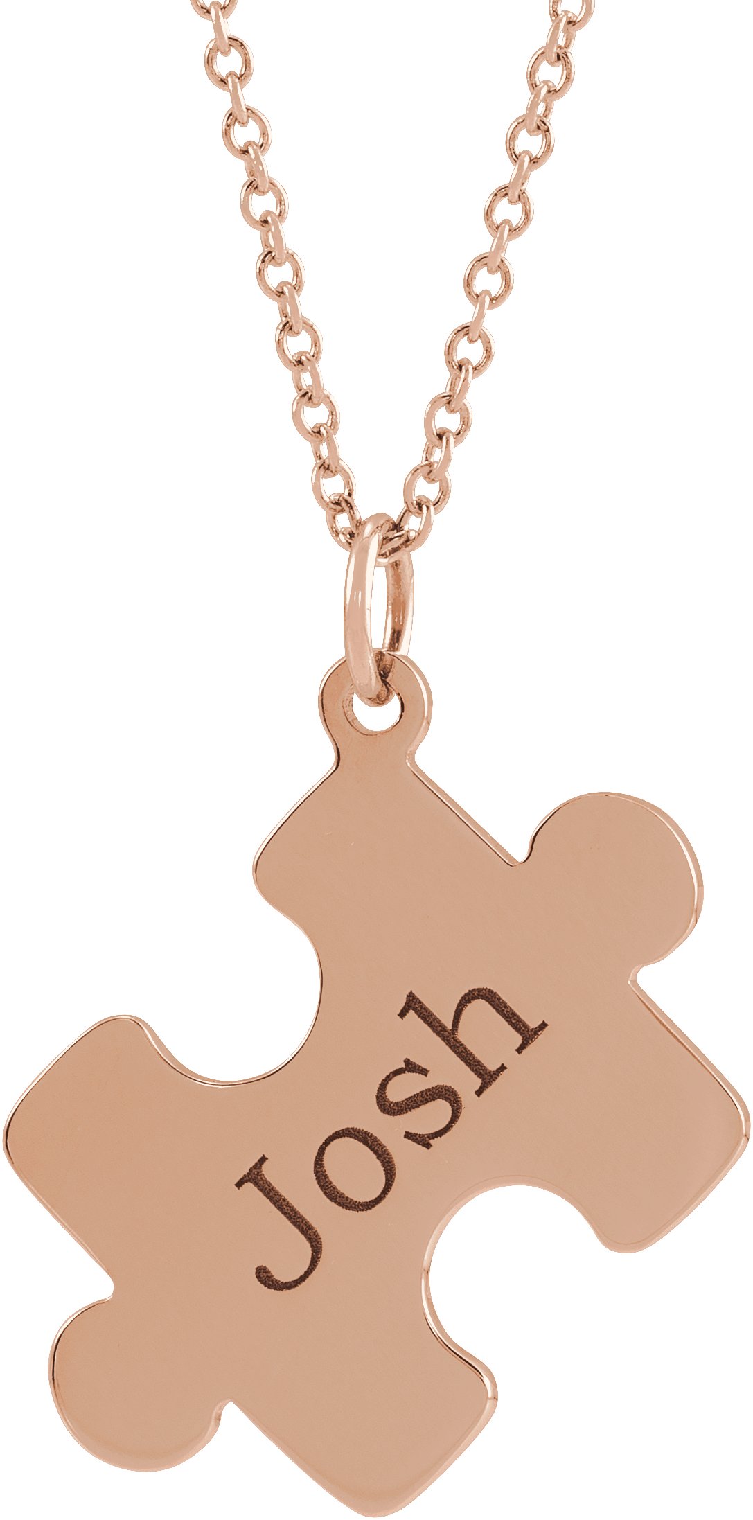 18K Rose Gold-Plated Sterling Silver 15.65x12 mm Engravable Puzzle Piece 16-18" Necklace