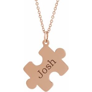 18K Rose Gold-Plated Sterling Silver 15.65x12 mm Engravable Puzzle Piece 16-18" Necklace