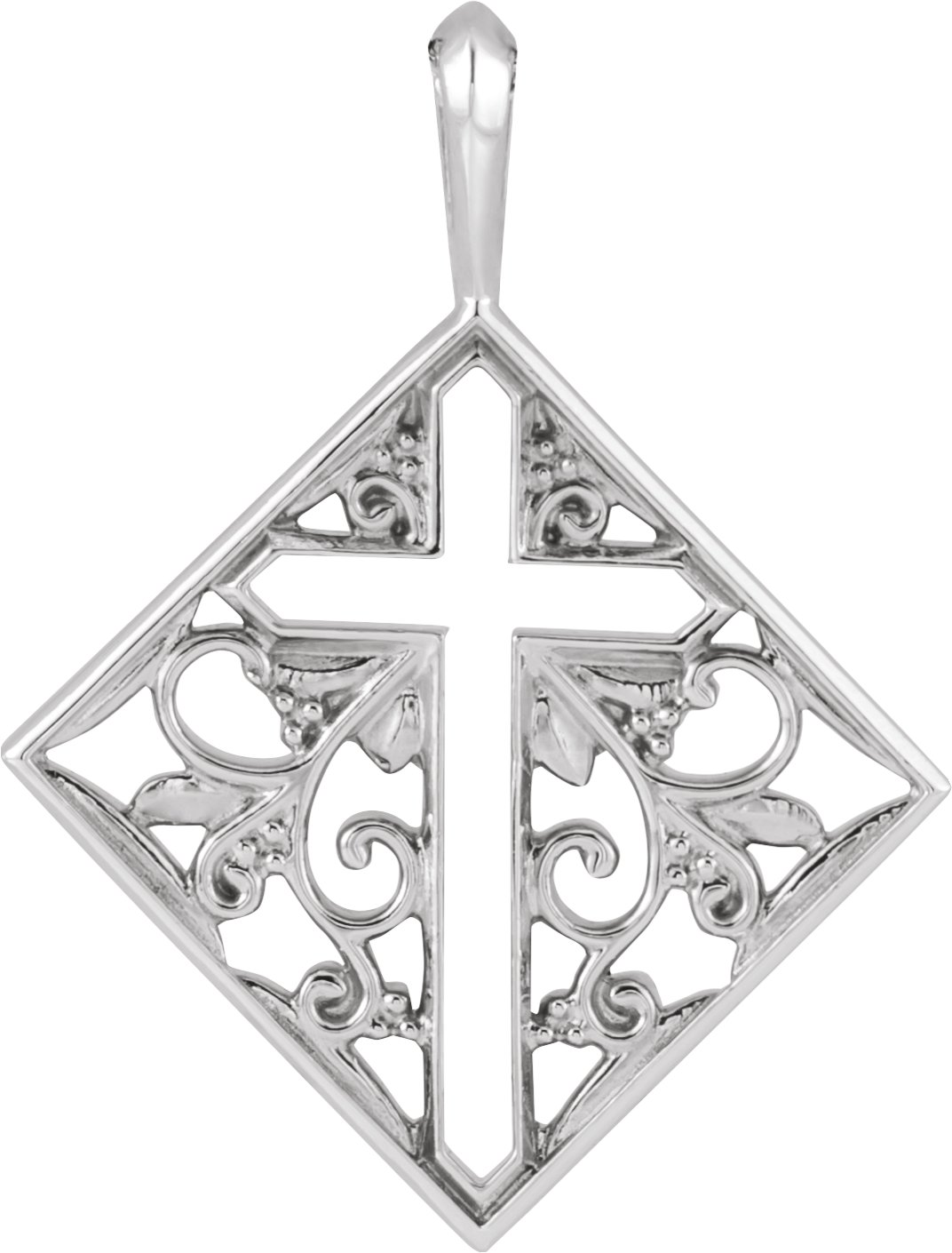 14K White 23.39x18 mm Ornate Pierced Cross Pendant