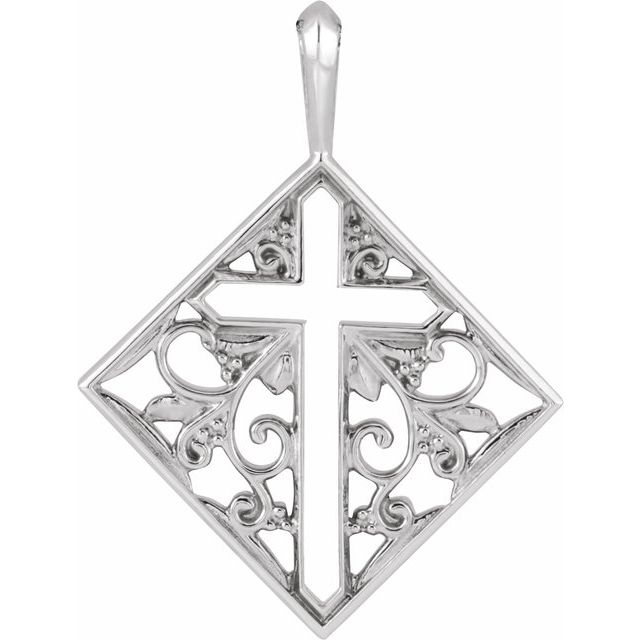 14K White 23.39x18 mm Ornate Pierced Cross Pendant