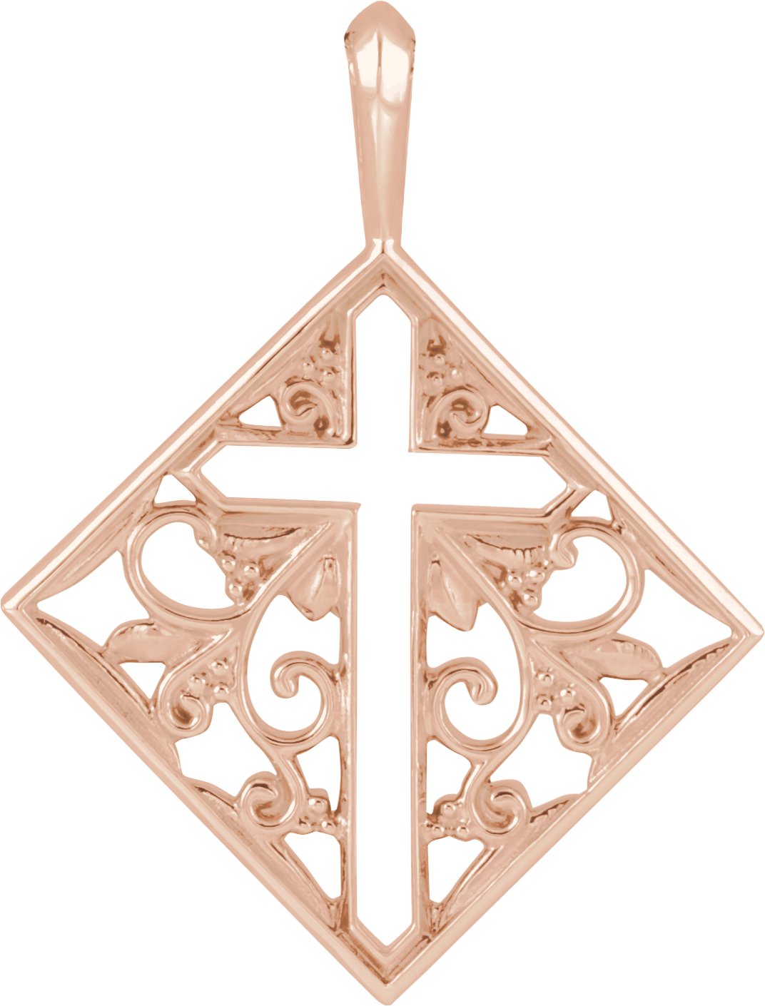 14K Rose 23.39x18 mm Ornate Pierced Cross Pendant