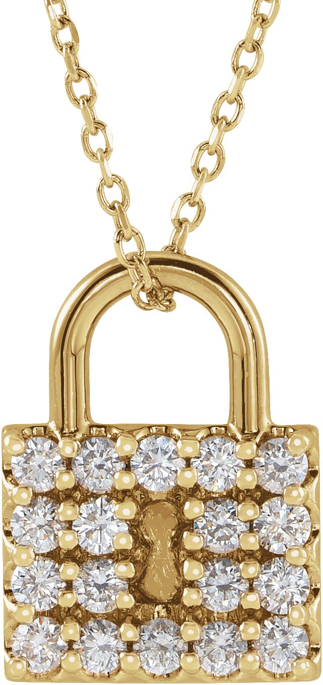 14K Yellow 1/2 CTW Natural Diamond Lock 16-18" Necklace
