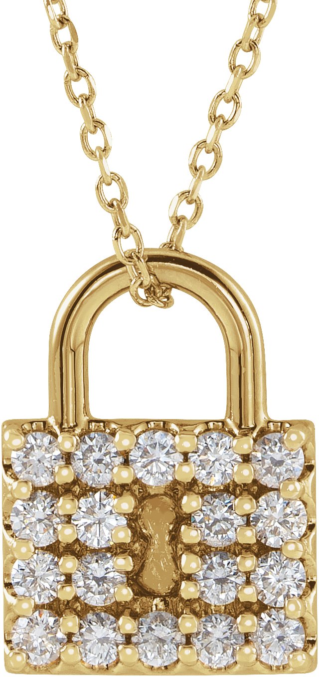 14K Yellow Gold Diamond Lock Necklace