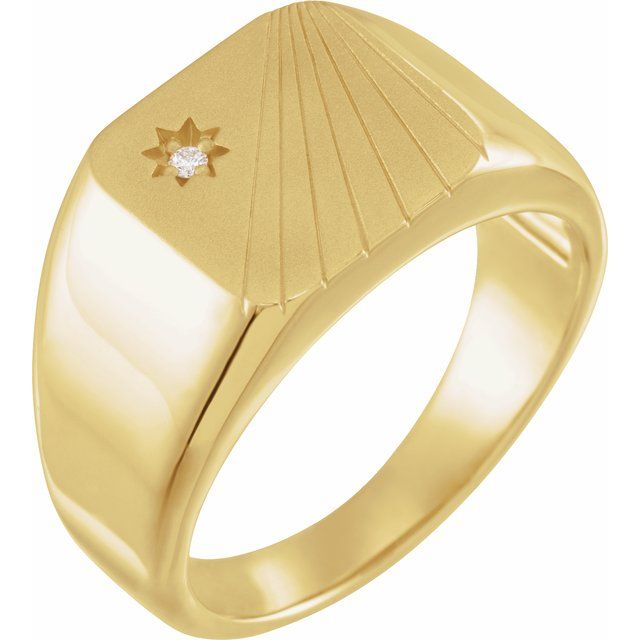 14K Yellow .015 CT Natural Diamond Celestial Signet Ring