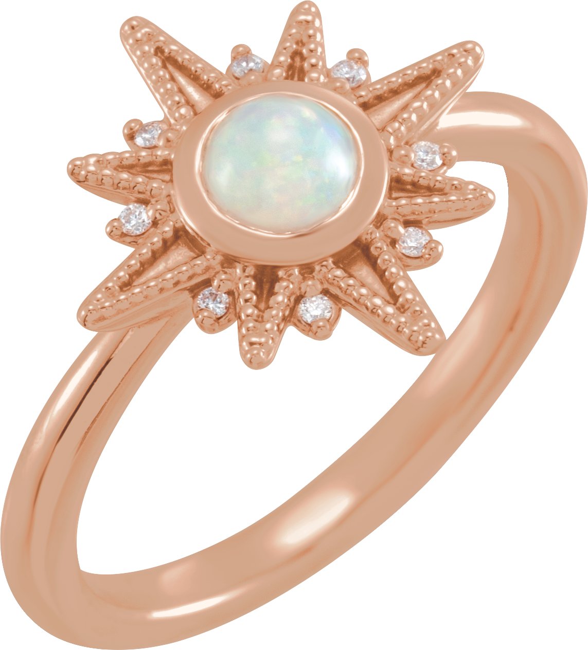 14K Rose Natural White Ethiopian Opal & .03 CTW Natural Diamond Star Ring