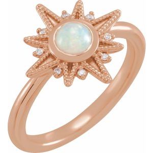 14K Rose Natural White Ethiopian Opal & .03 CTW Natural Diamond Star Ring