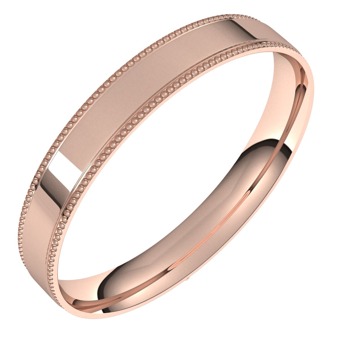 14K Rose 3 mm Milgrain Flat Comfort Fit Edge Band Size 9