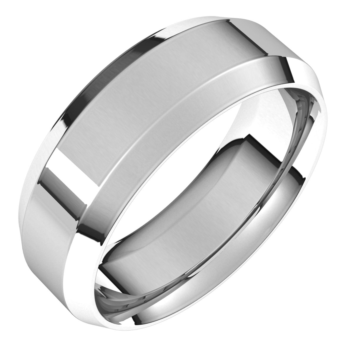 14K White 7 mm Beveled-Edge Comfort-Fit Band Size 12.5