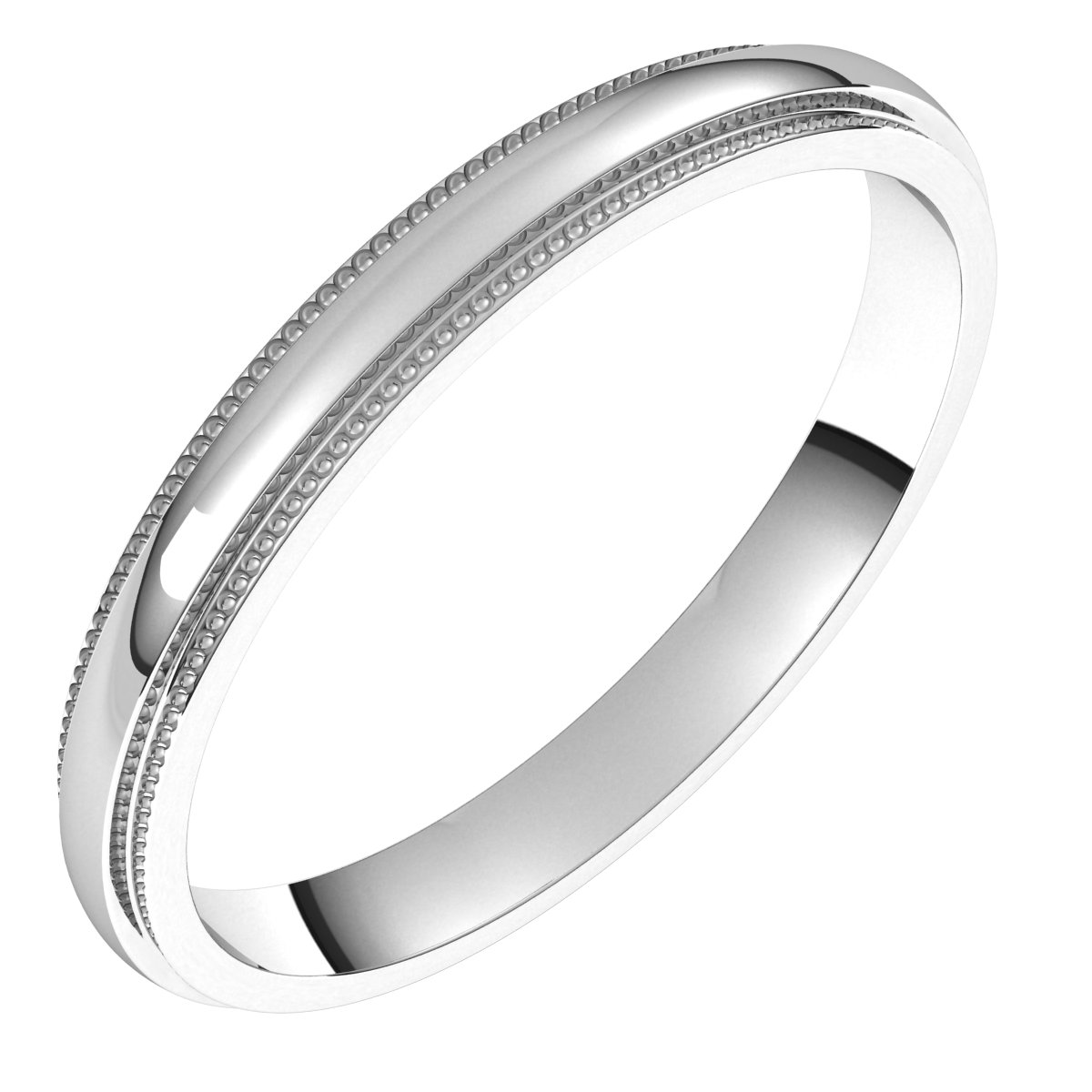 14K White 2.5 mm Milgrain Half Round Edge Band Size 10