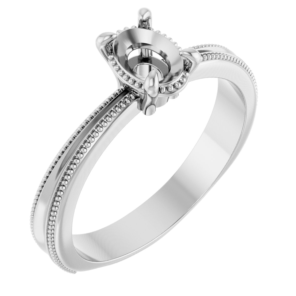 14K White 7x5 mm Oval Engagement Ring Mounting