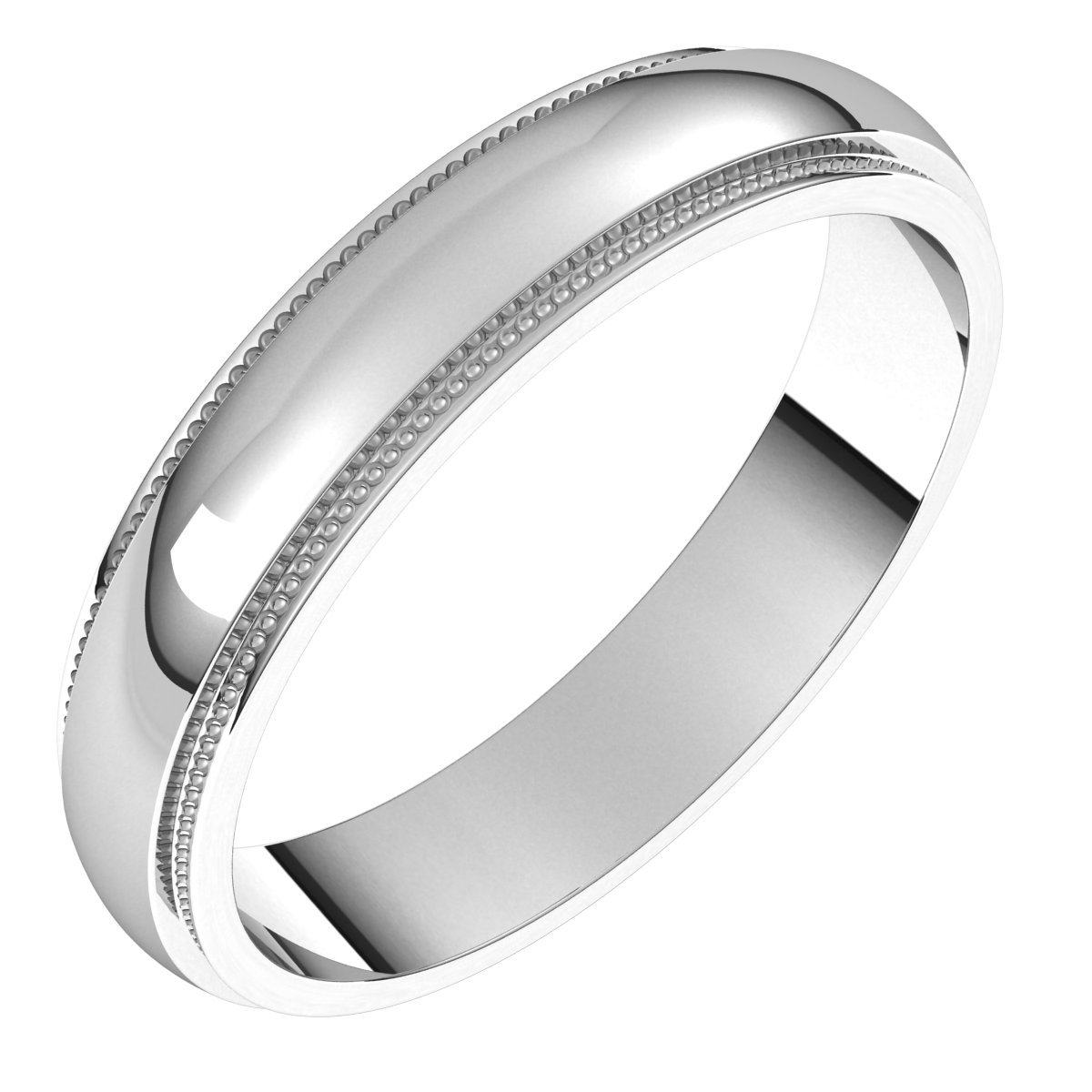 14K White 4 mm Milgrain Half Round Edge Band Size 11