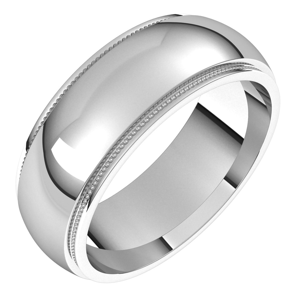 14K White 7 mm Milgrain Half Round Edge Band Size 7.5