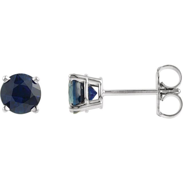 14K White 5 mm Lab-Grown Blue Sapphire Stud Earrings with Friction Post