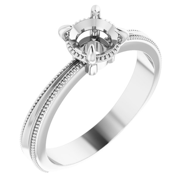 14K White 6.5 mm Round Engagement Ring Mounting