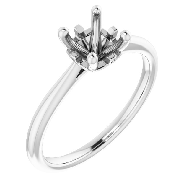14K White 6.5 mm Round Hidden Cross Solitaire Engagement Ring Mounting