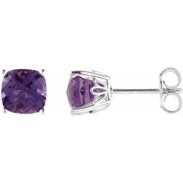 Sterling Silver 6x6 mm Cushion Natural Amethyst Earrings
