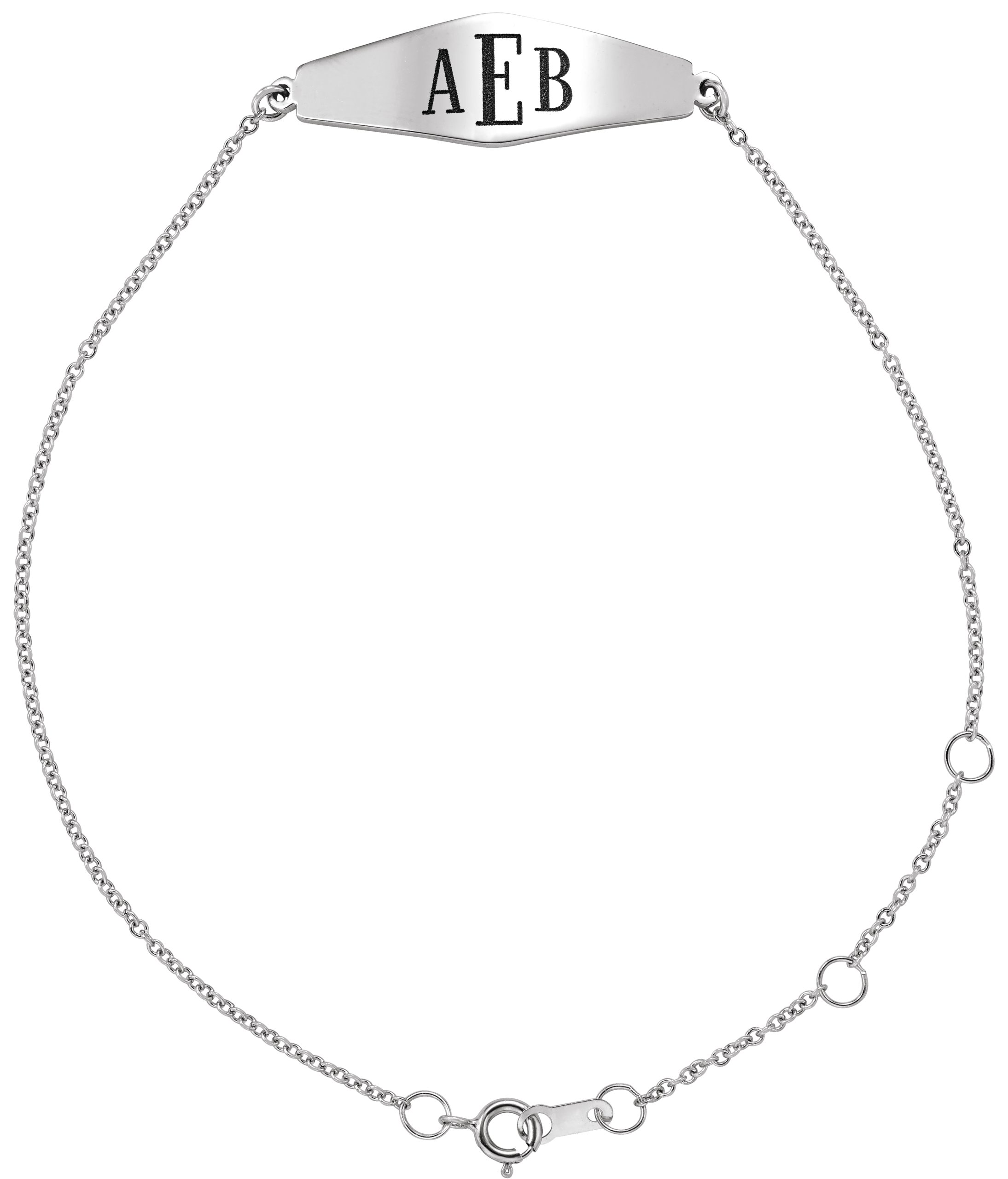 14K White Engravable Curved Bar 6-7" Bracelet