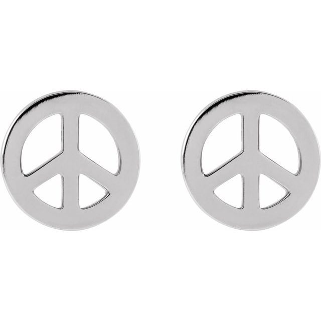 14K White Tiny Peace Earrings