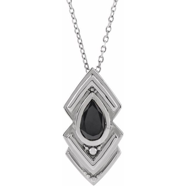 Sterling Silver Natural Black Onyx Geometric 16-18