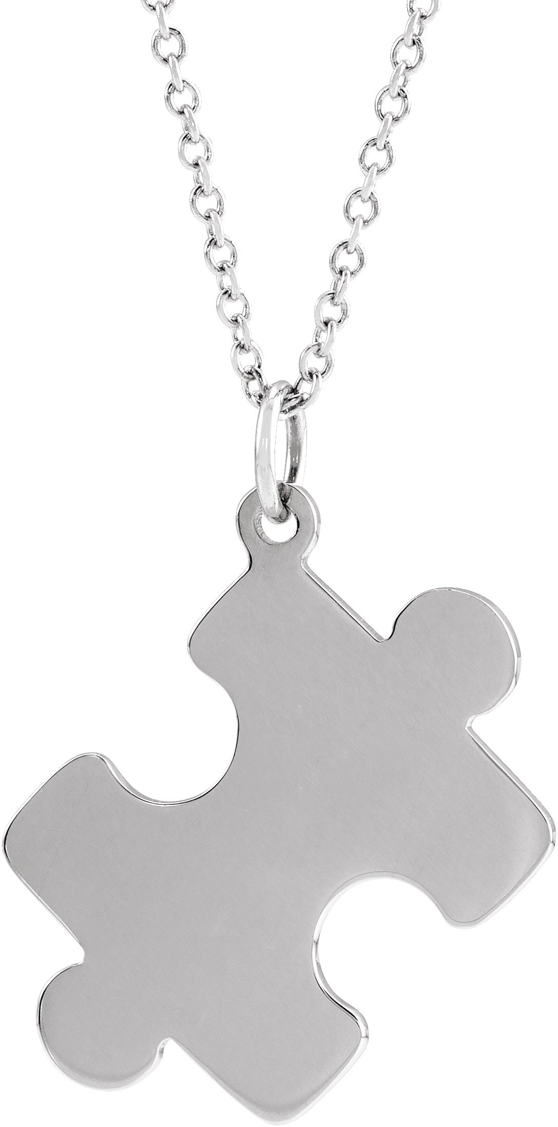 14K White Engravable Puzzle Piece 16-18