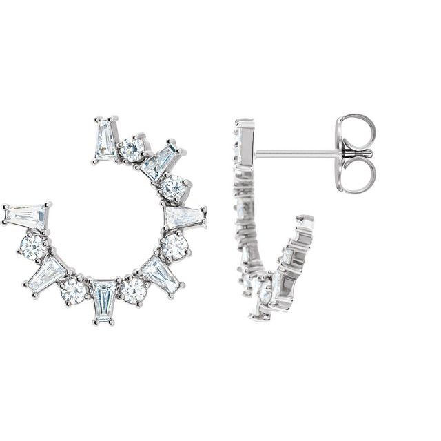 14K White 1 CTW Natural Diamond Front-Facing Hoop Earrings 