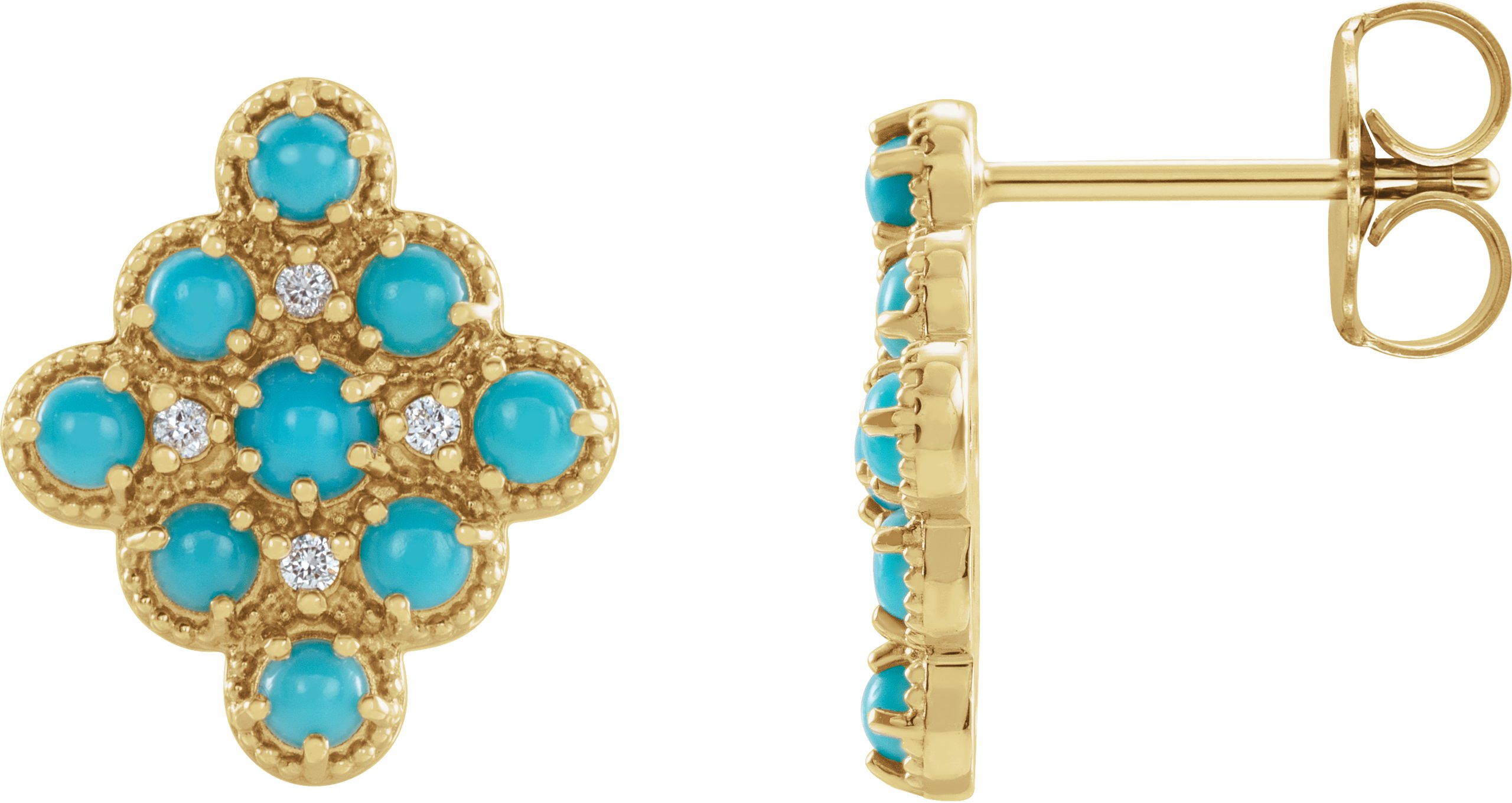 14K Yellow Natural Turquoise & .03 CTW Natural Diamond Geometric Earrings