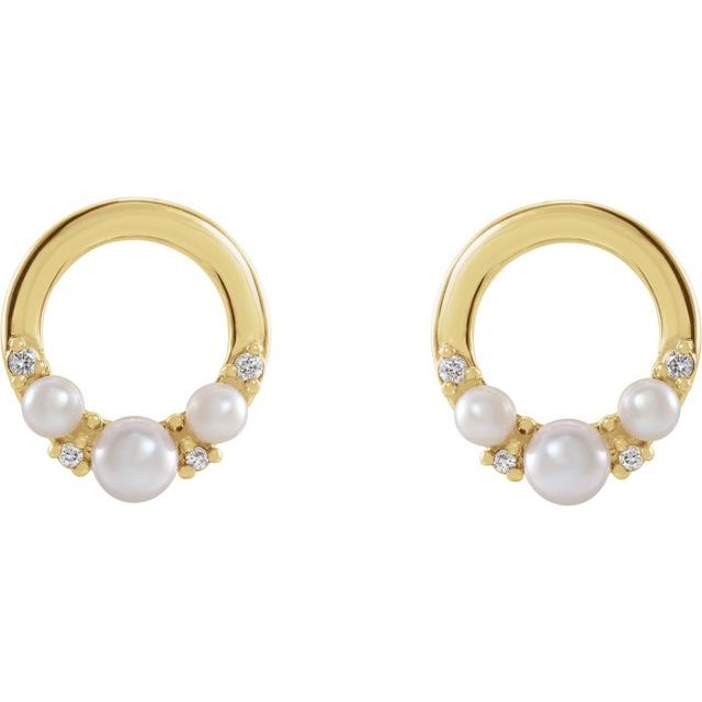 14K Yellow Cultured Seed Pearl & .06 CTW Natural Diamond Circle Earrings