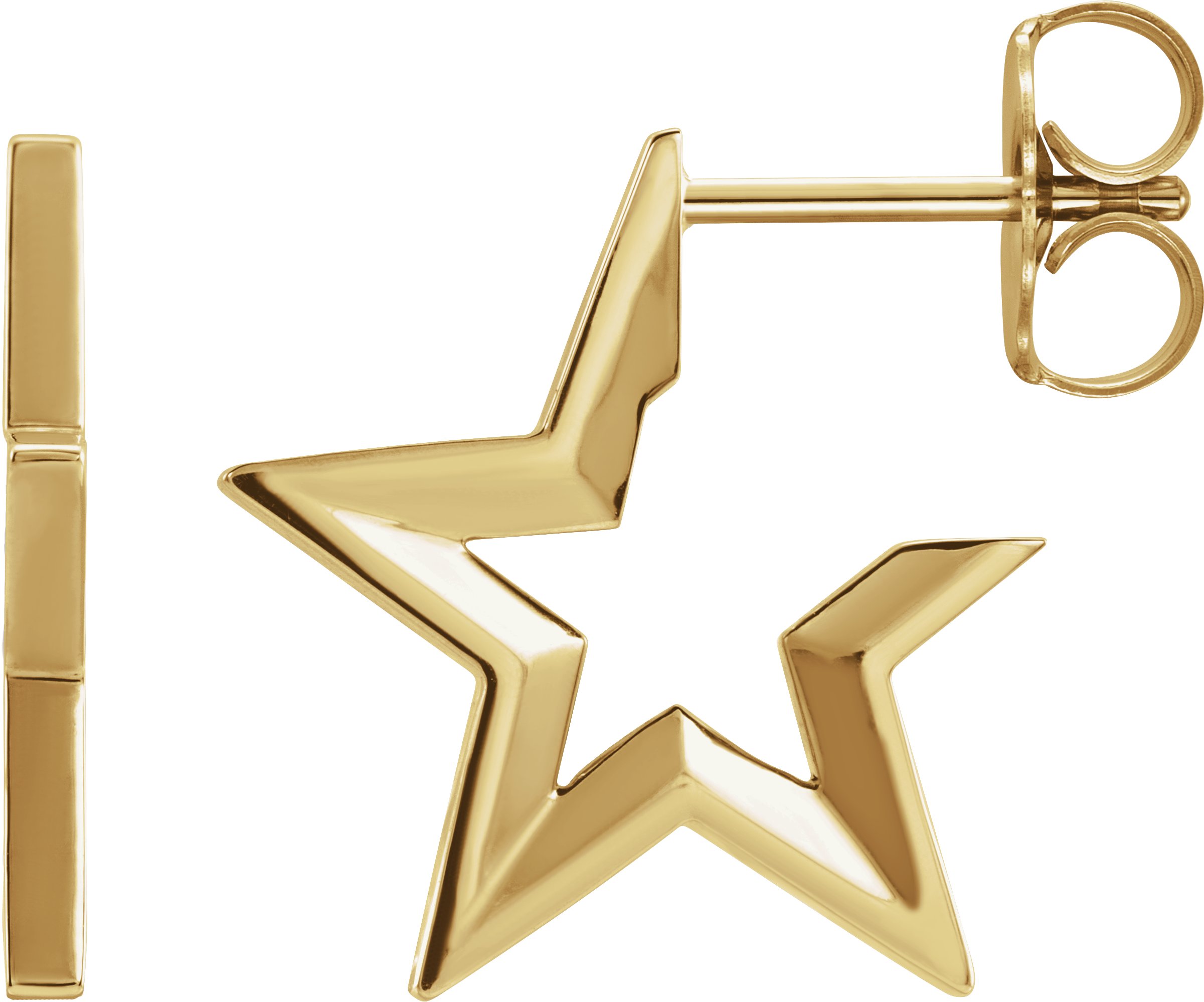 14K Yellow Star 15.9 mm Hoop Earrings